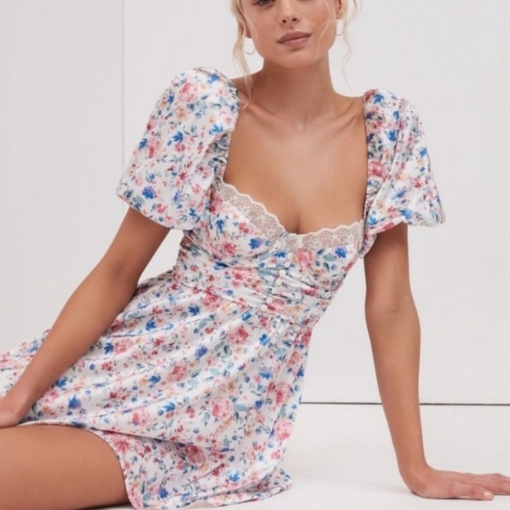 For Love And Lemons Floral Puff Sleeve Dress